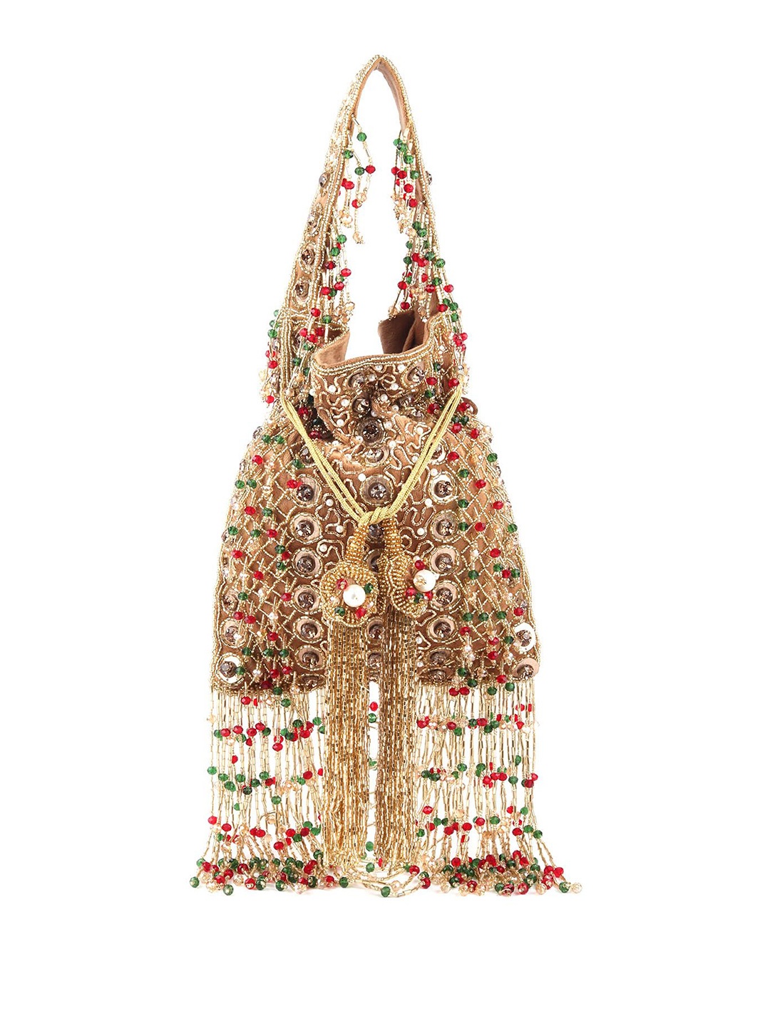 

ODETTE Embellished Tasselled Potli Bag, Gold