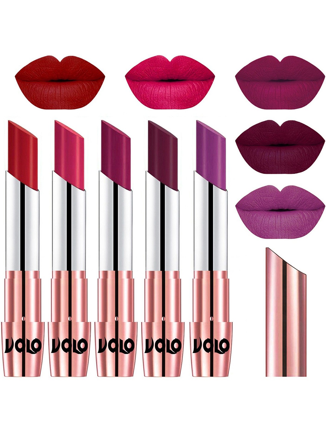 

VOLO Set Of 5 Creme Matte Lipstick - 3.5g Each - 40-44-45-47-48, Purple