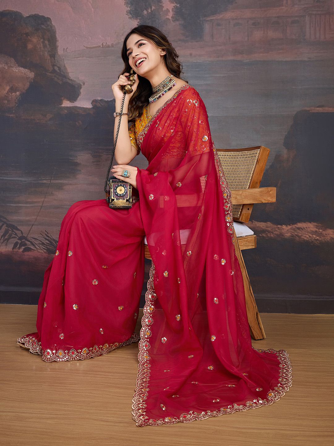 

House of Pataudi Ethnic Motif Embellished Sarees, Maroon