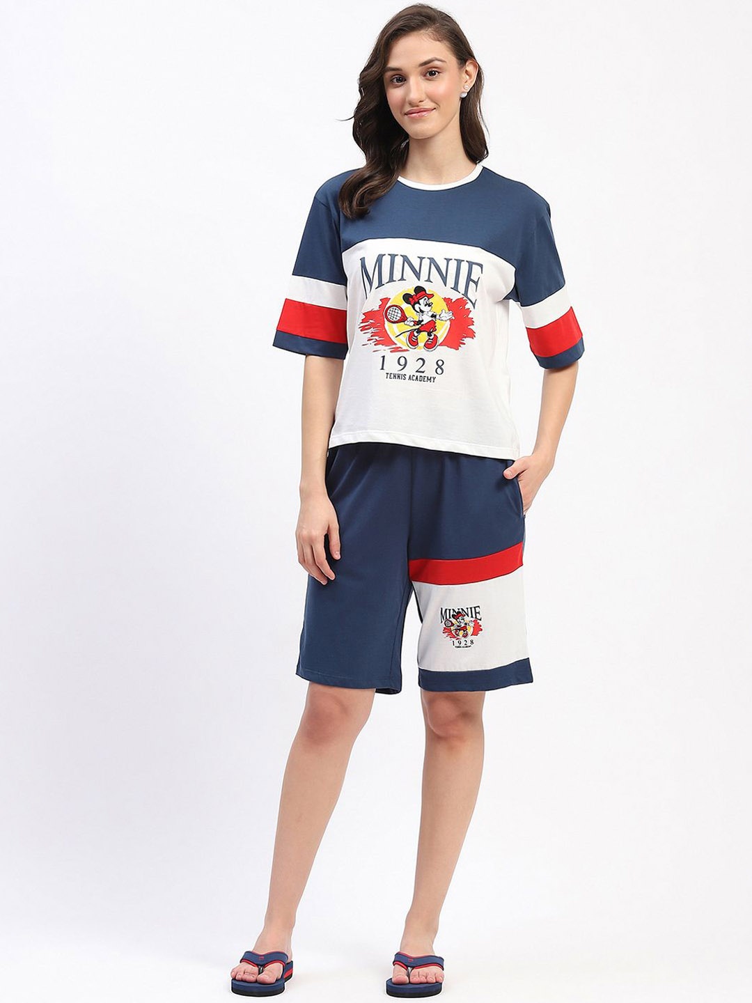 

MADAME M SECRET Women Printed Night suit, Navy blue