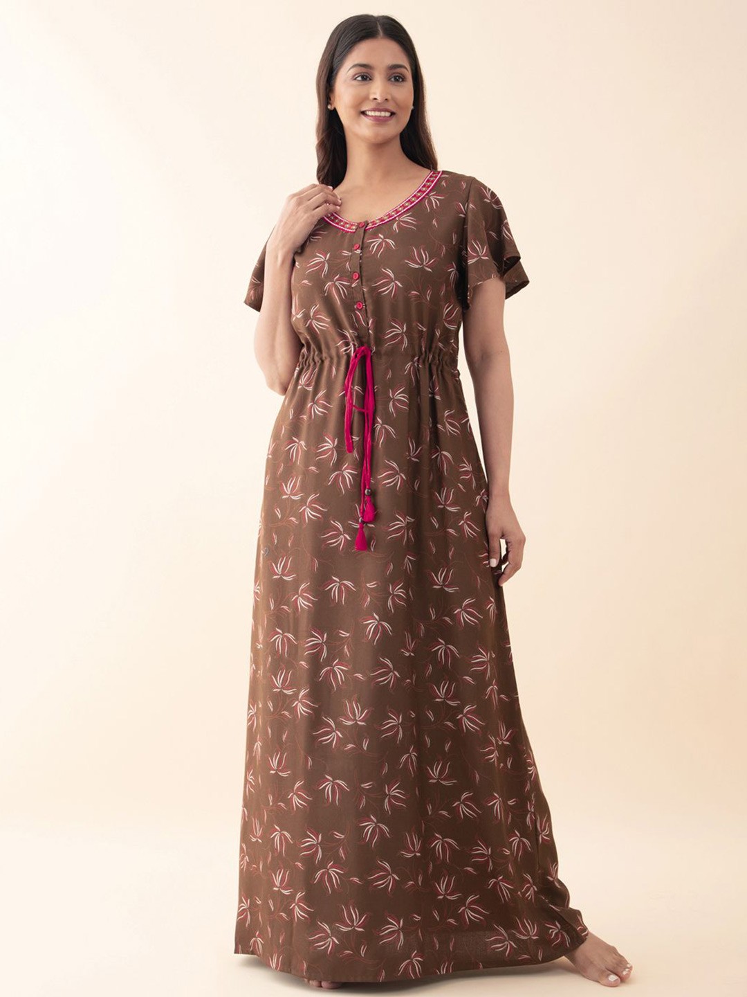

Maybell Women Floral Printed Maxi Nightdress, Brown