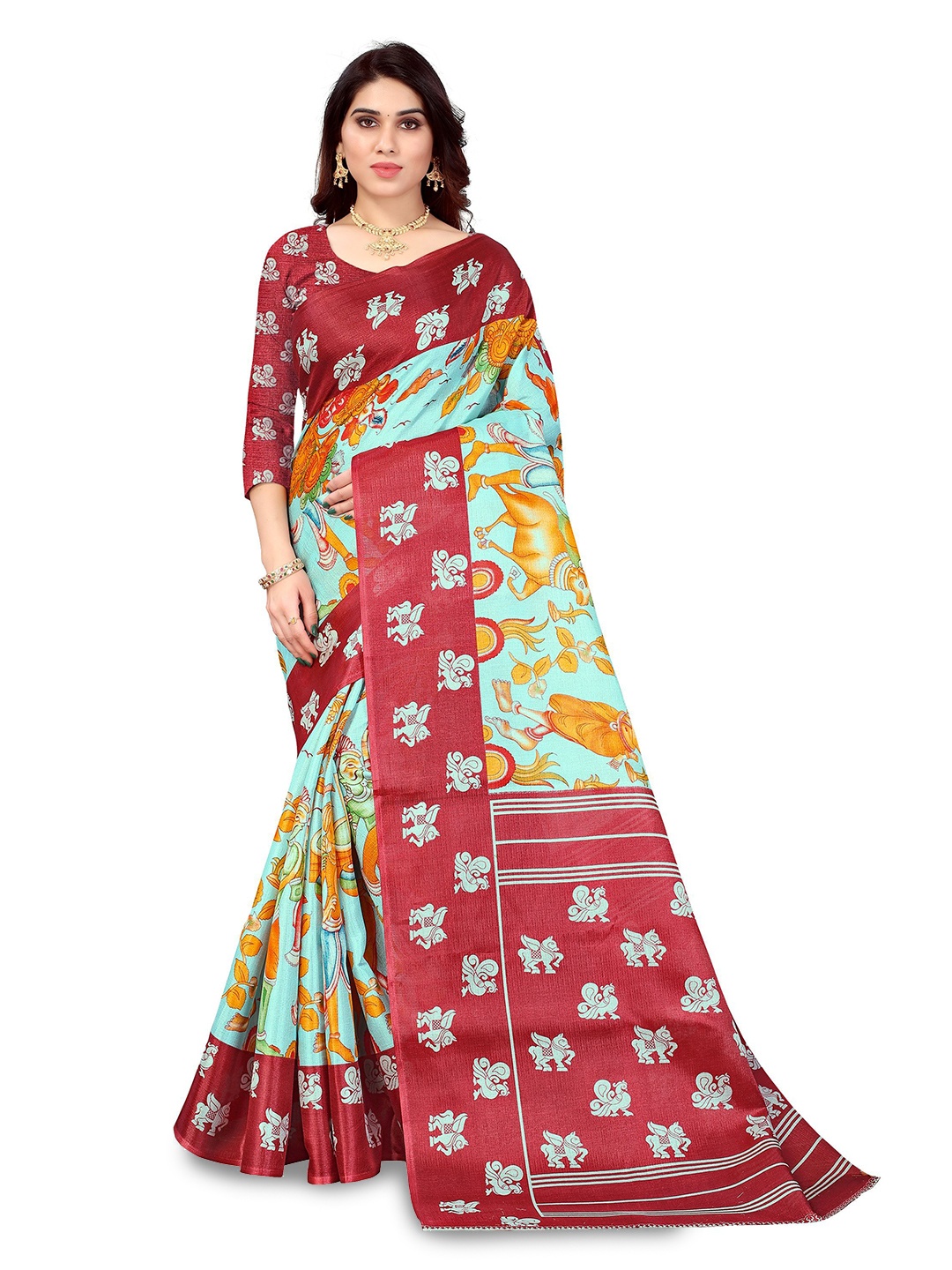 

VIRICA Ethnic Motifs Printed Saree, Green