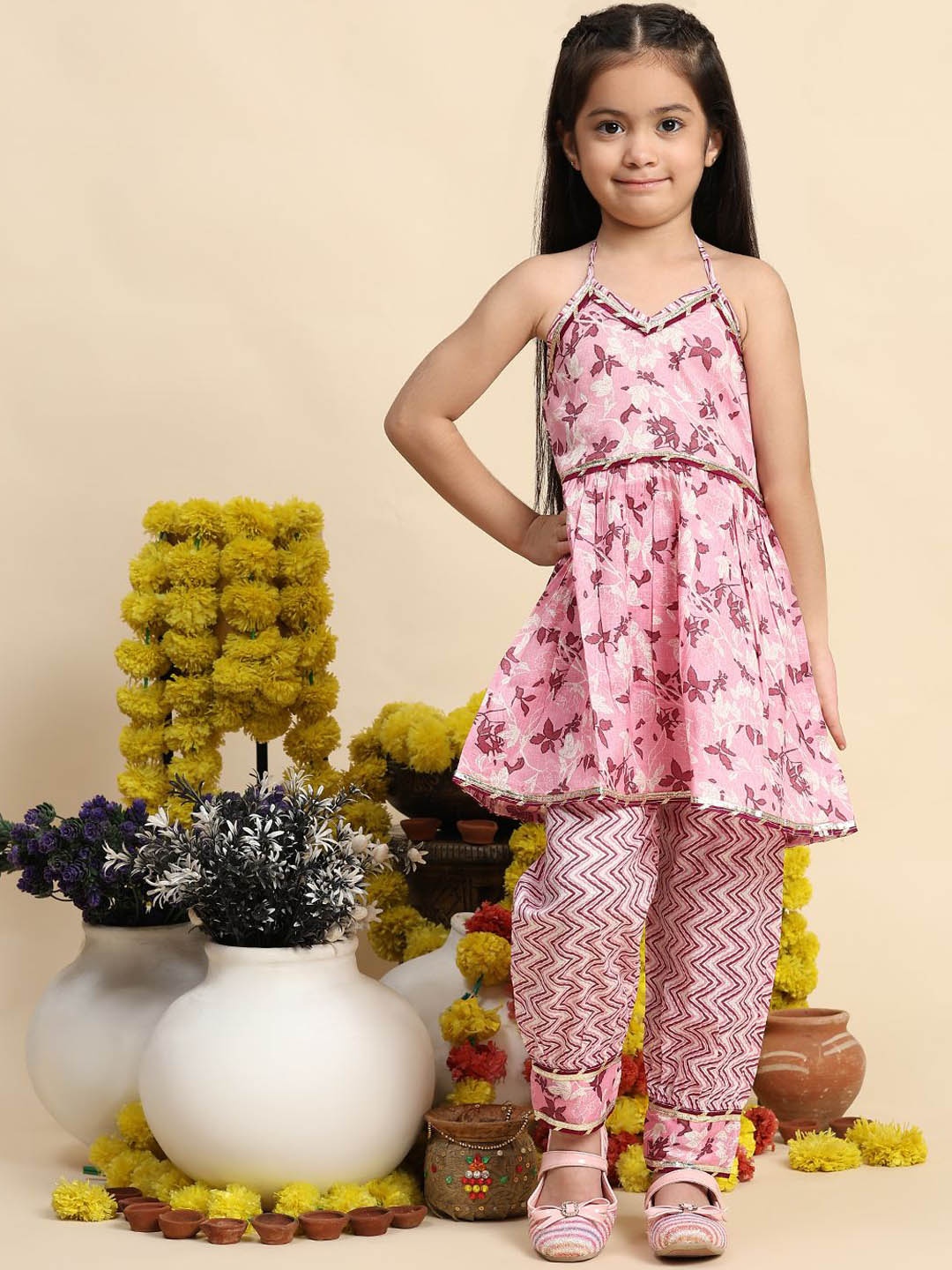 

Cutiekins Girls Floral Printed A-Line Kurta With Salwar, Purple