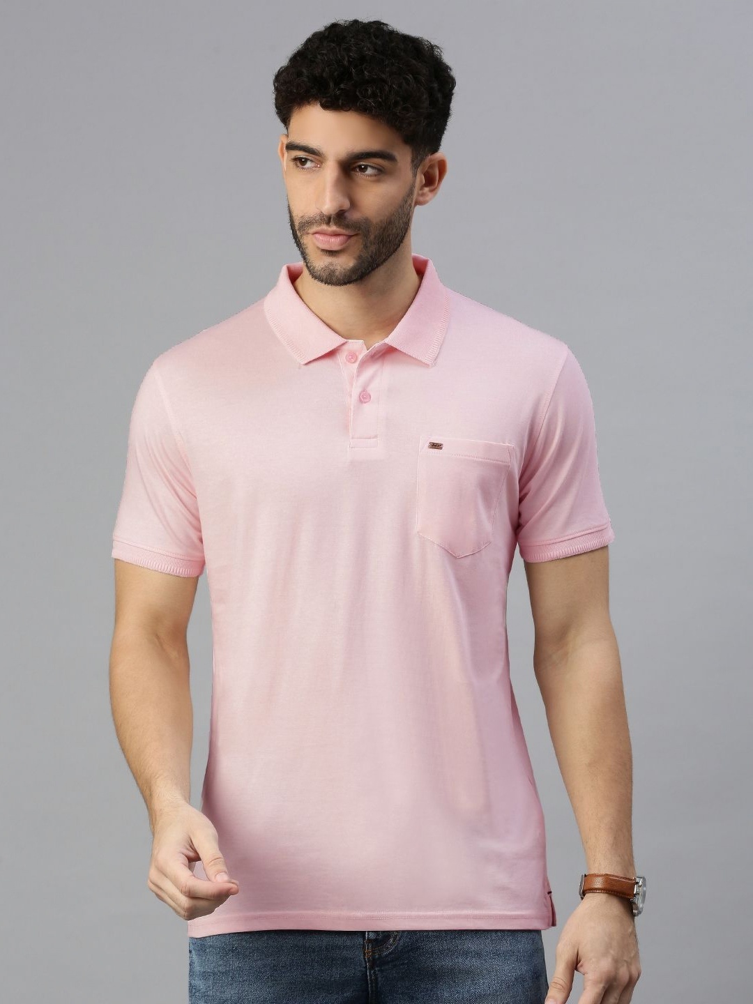 

ZEDD Men Solid Polo Collar Cotton T-shirt, Pink