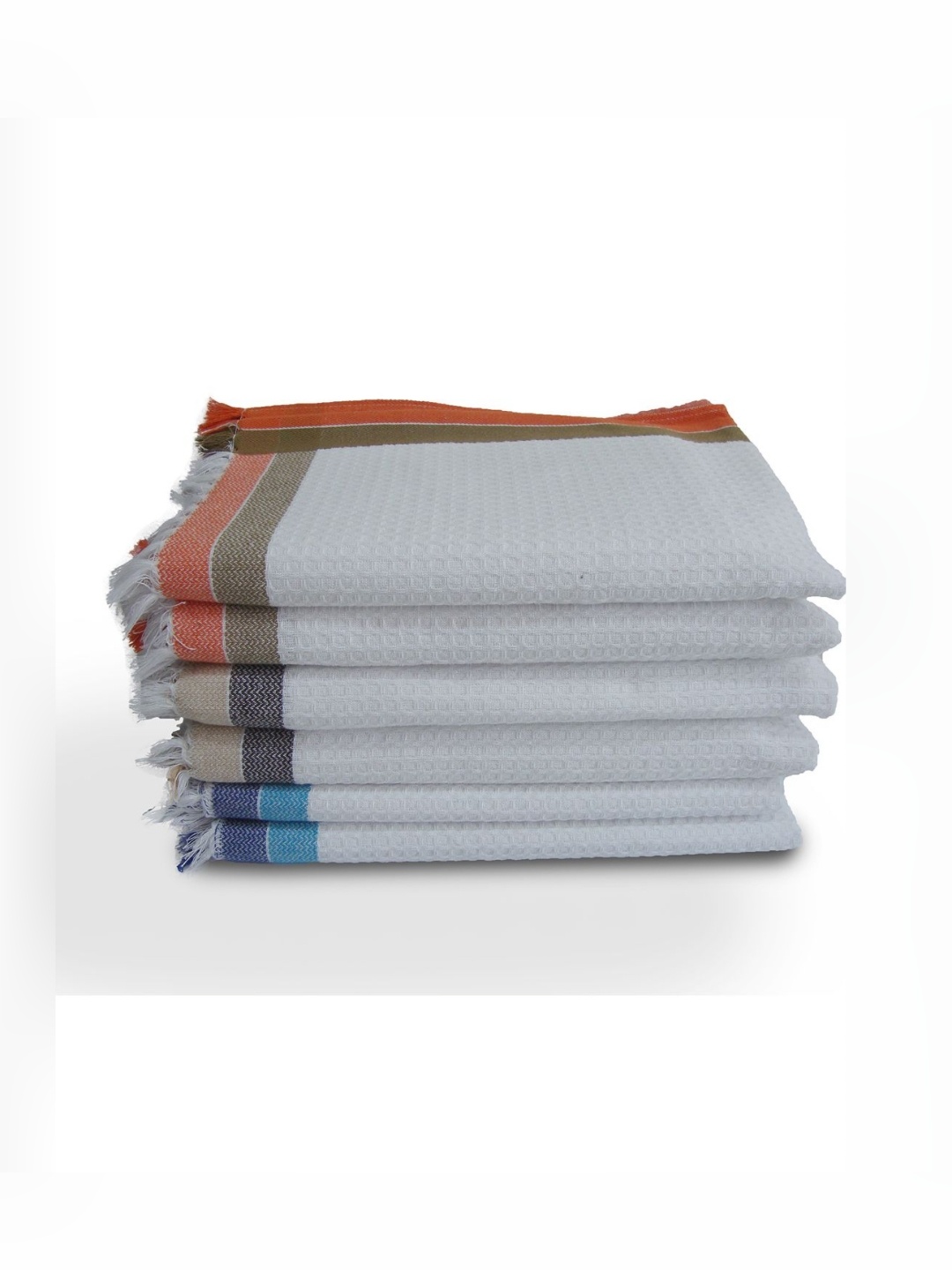 

Aura White & Orange Colored 6 Pieces Pure Cotton 210 GSM Bath Towels