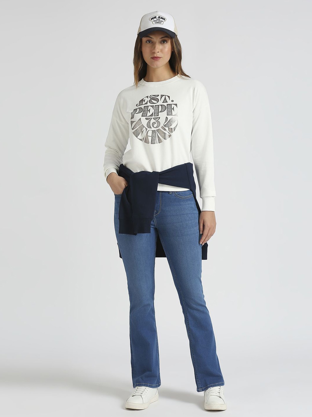 

Pepe Jeans Women Alphanumeric Printed Round Neck Pure Cotton Sweatshirt, White