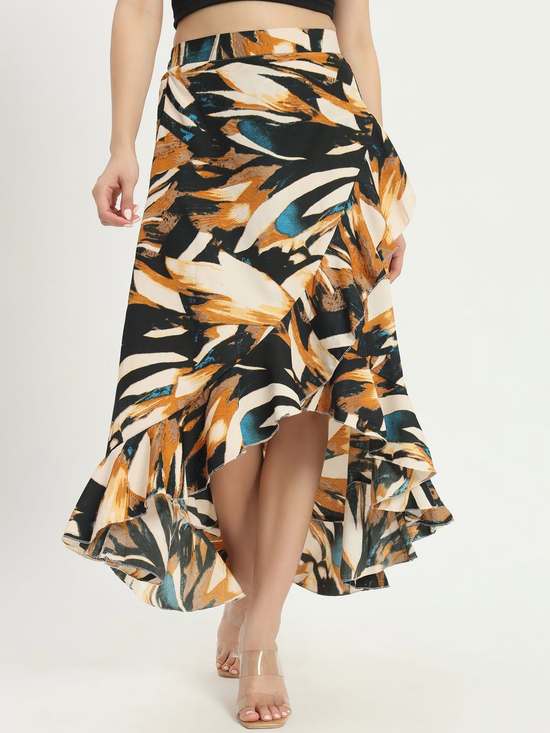 

OTABU Women Printed A-Line Midi Skirt, Yellow