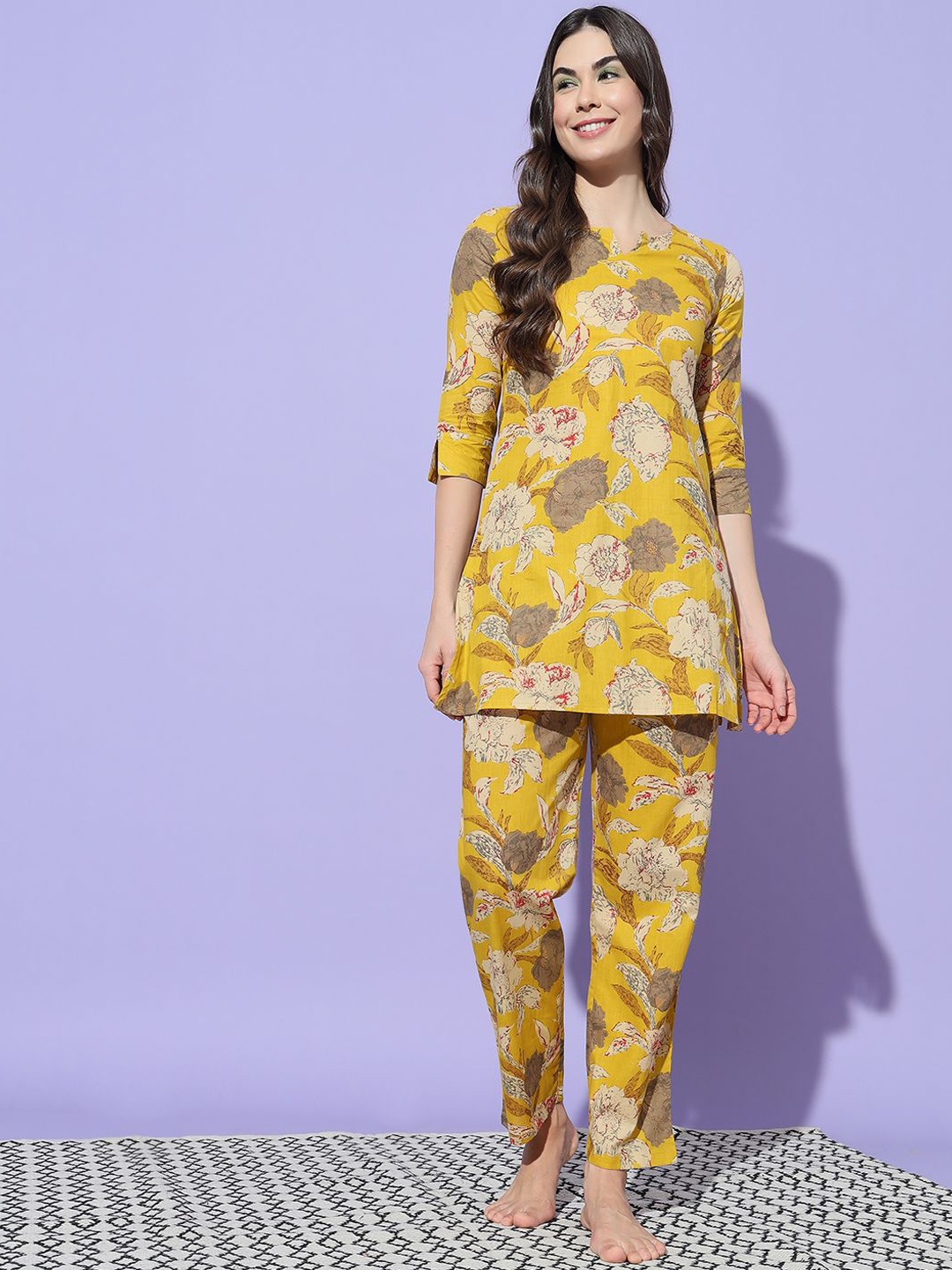 

ETC Women Printed Night suit, Mustard
