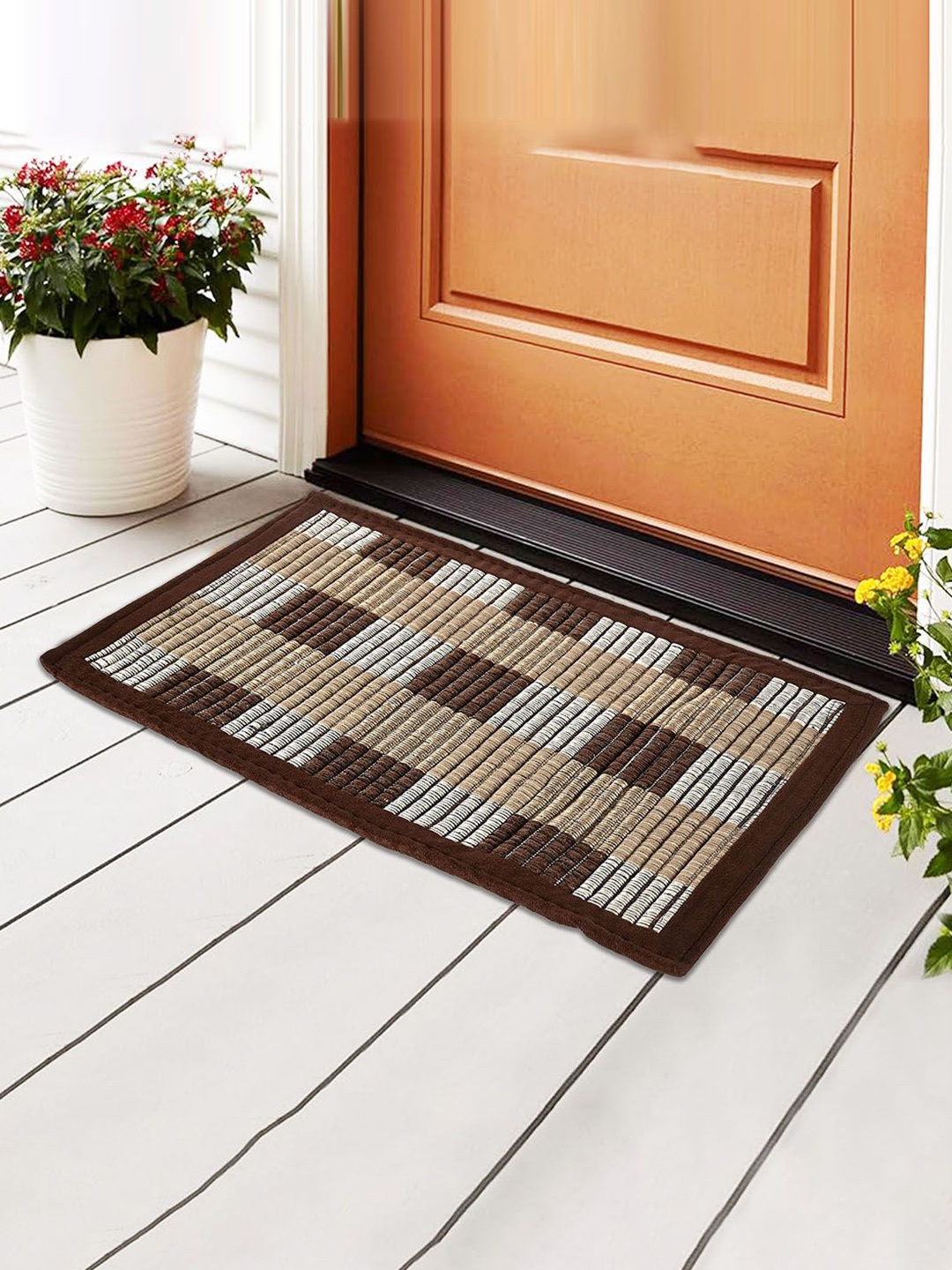 

Kuber Industries Brown & Grey Checked Anti-Slip Doormats