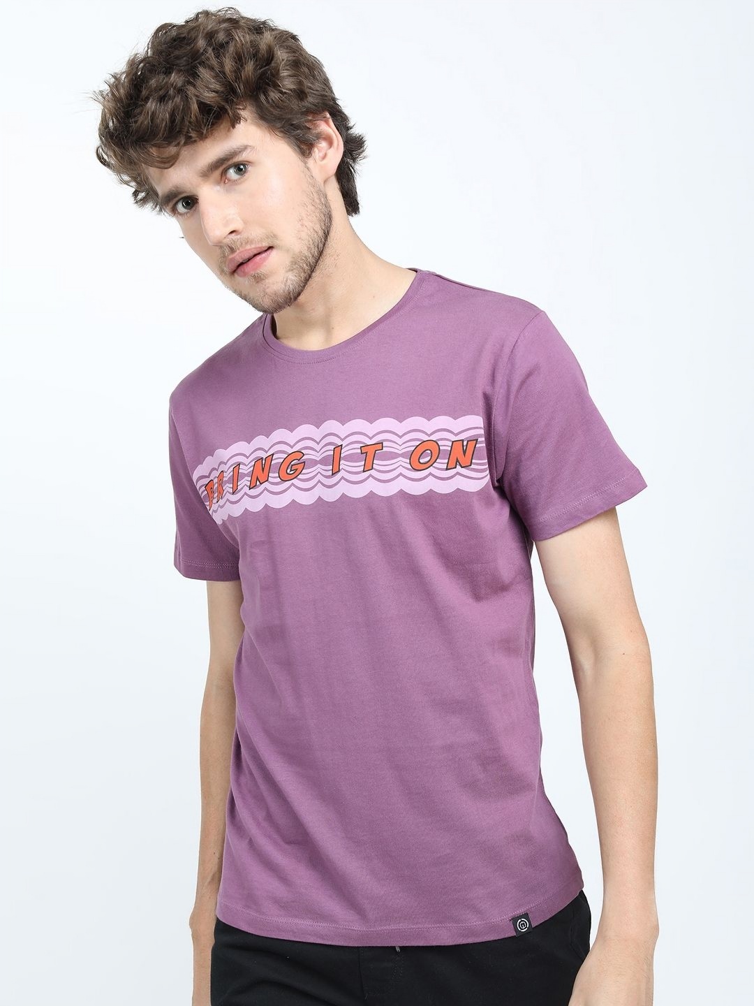 

LOCOMOTIVE Men Graphic Printed Round Neck Cotton Slim Fit T-shirt, Purple