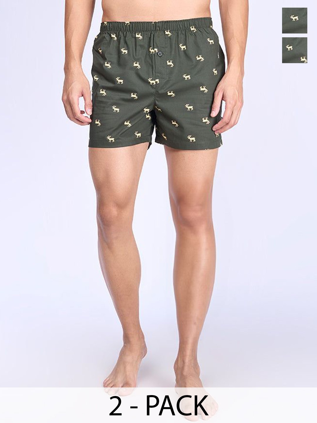 

Unibro Men Pack Of 2 Printed Cotton Boxers UBSHORTS_WS16, Green