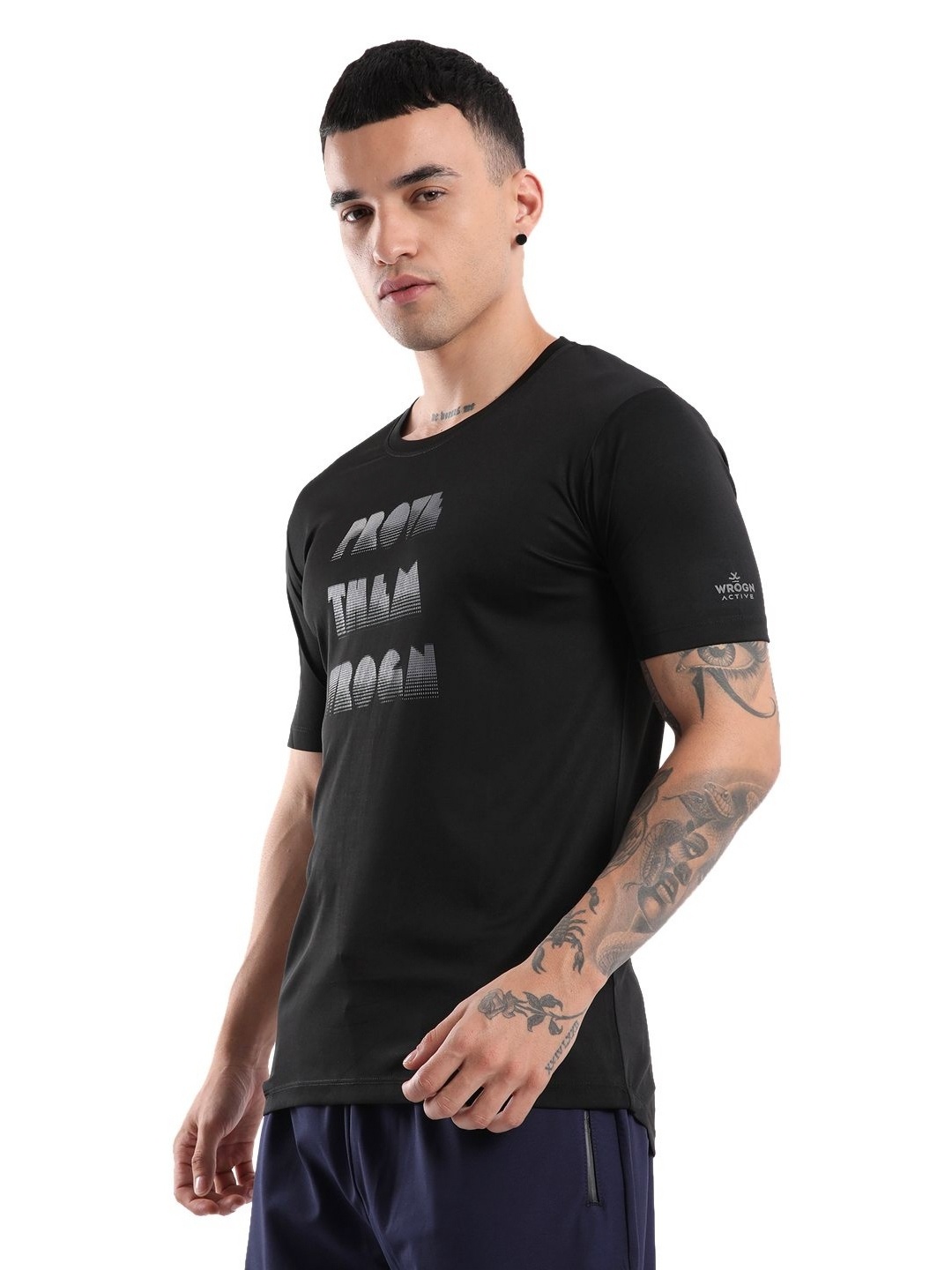 

WROGN Men Typography Printed Round Neck Slim Fit T-Shirt, Black