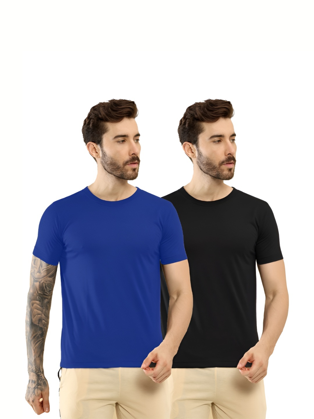

T.T. Men Pack Of 2 Solid Round Neck Slim Fit T-shirts, Blue