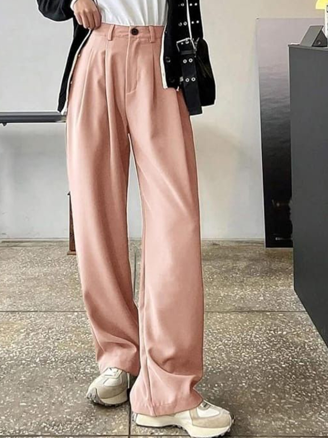 

Next One Women High-Rise Pleated Korean Trousers, Pink