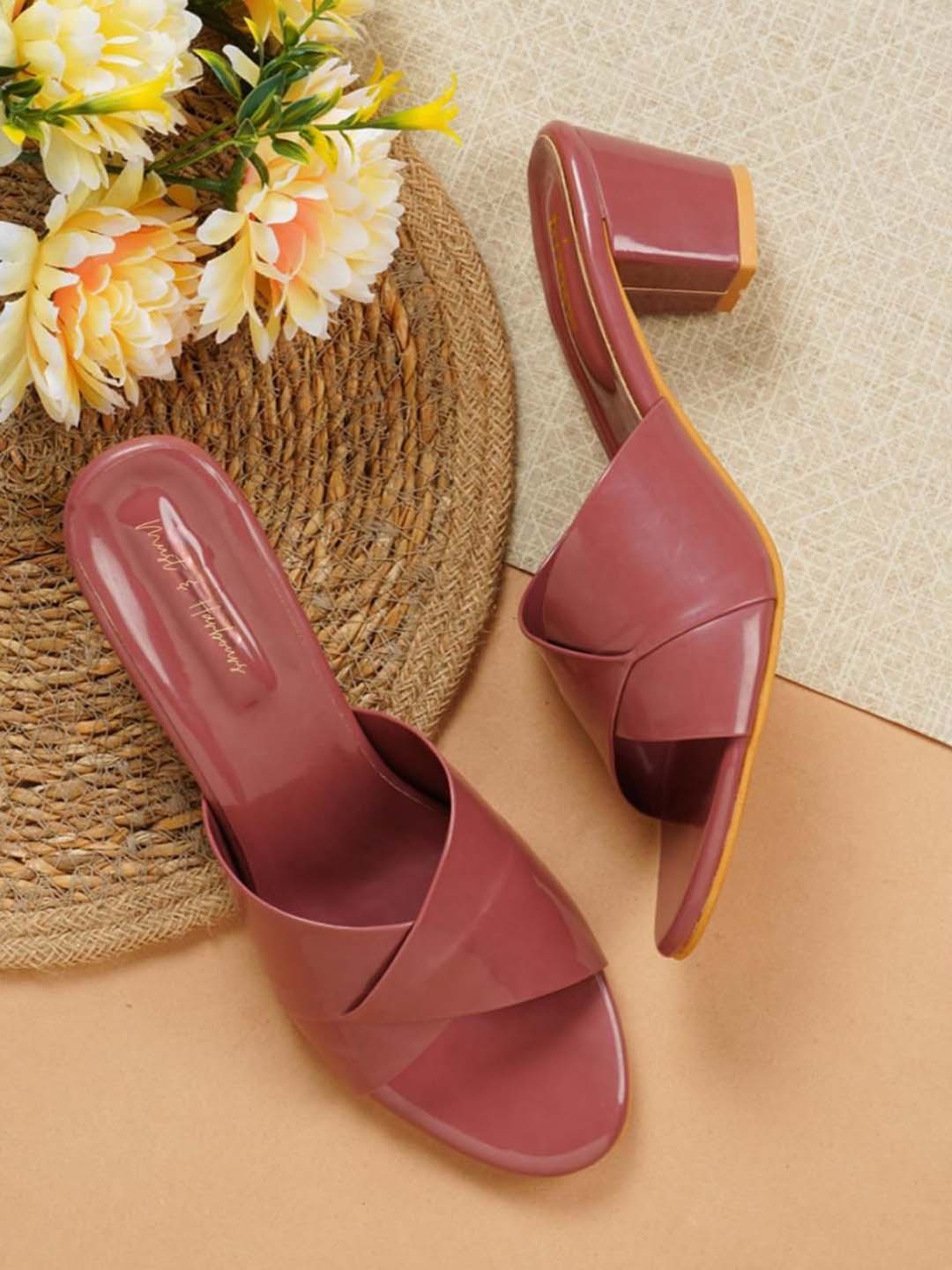 

Mast & Harbour Women Embellished Block Heels Sandals, Peach