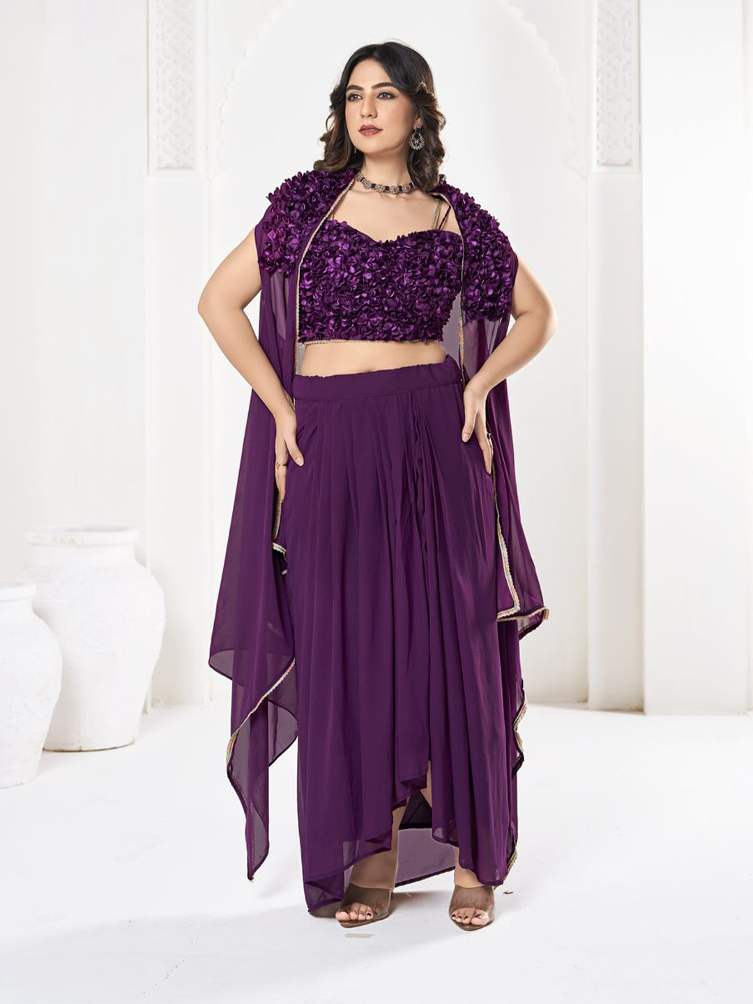 

KALINI Woven Design Silk Semi-Stitched Lehenga & Unstitched Blouse With Dupatta, Purple