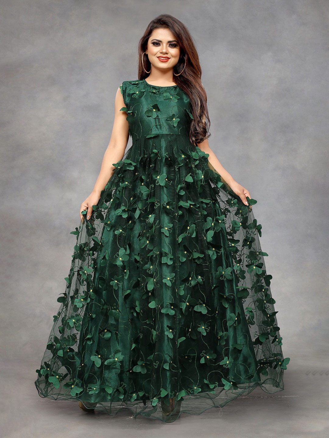 

JULEE Floral Embroidered & Flare Maxi Dress, Green