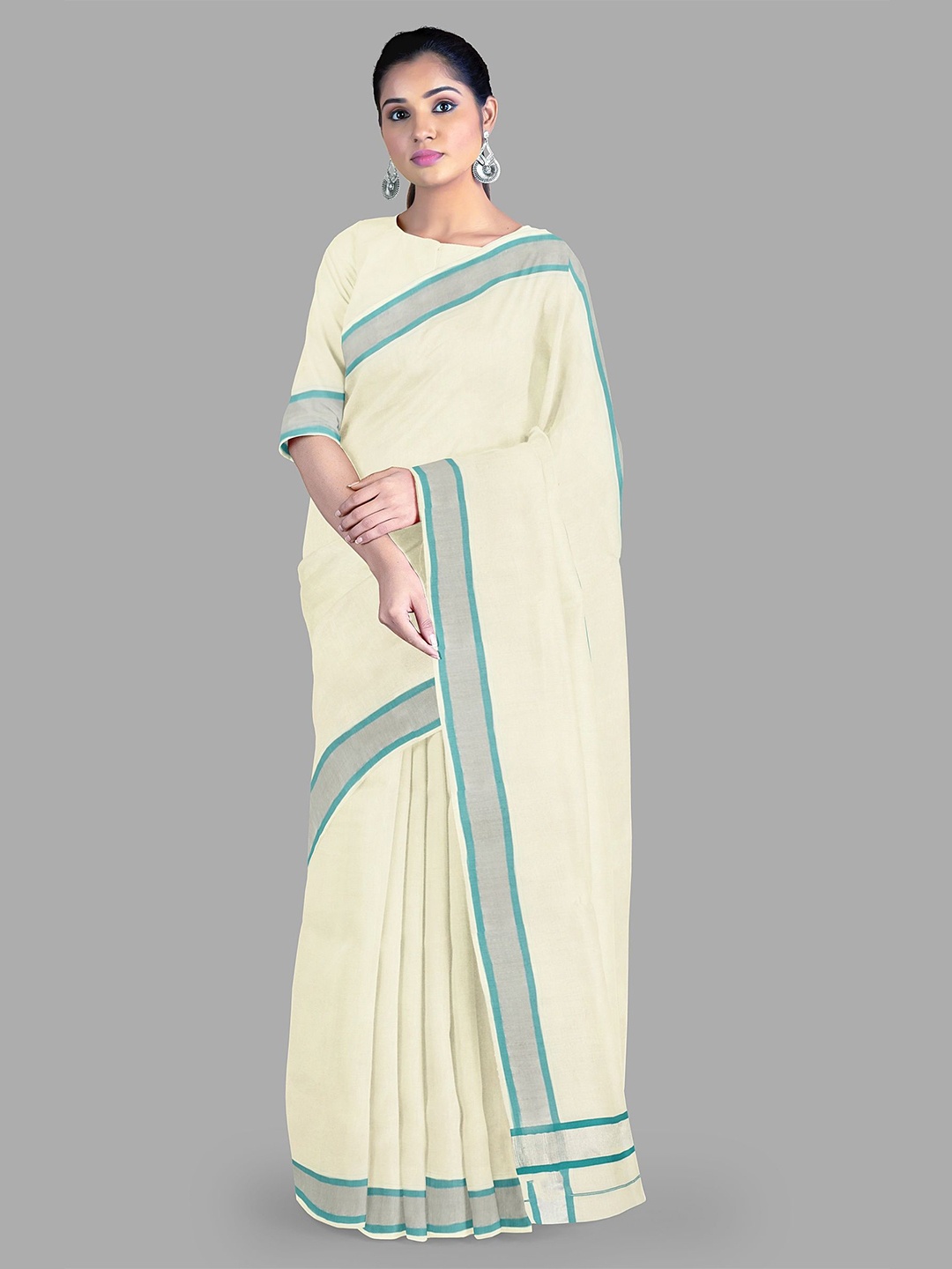 

The Chennai Silks Pure Cotton Kasavu Saree, Cream