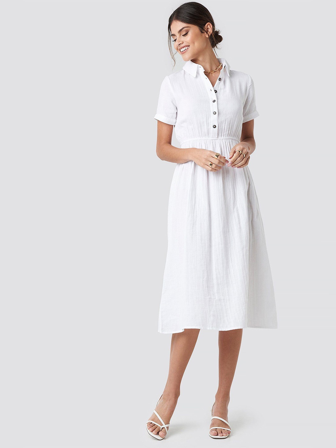 

Roadster Georgette Solid Below Knee A Line Dress, White