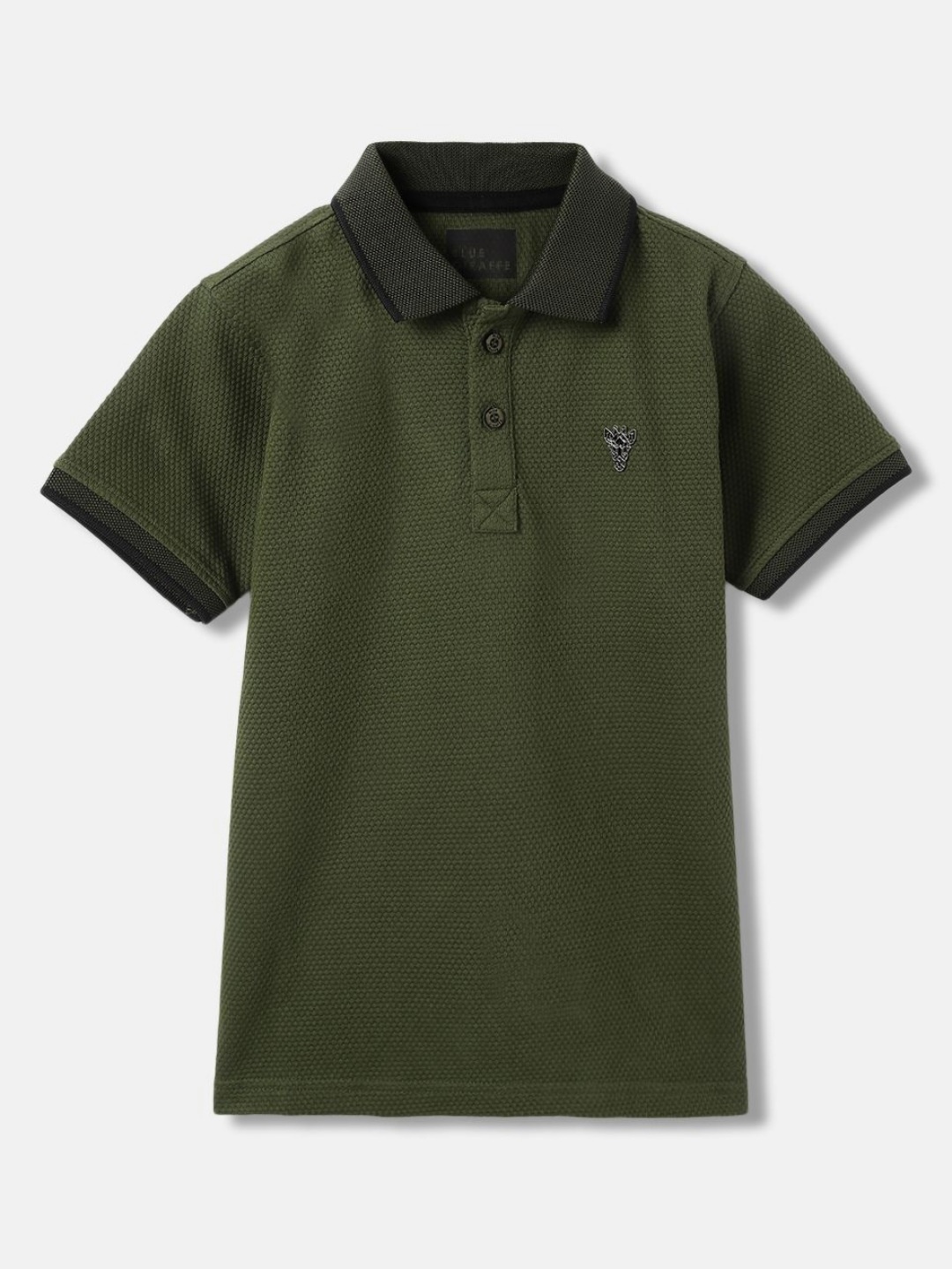 

Blue Giraffe Boys Solid Polo Collar Cotton T-shirt, Olive