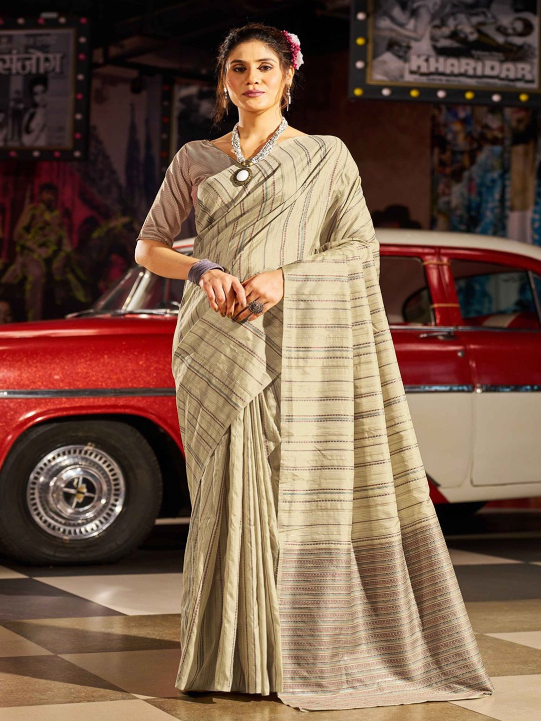 

Krimmple Woven Design Zari Saree, Beige