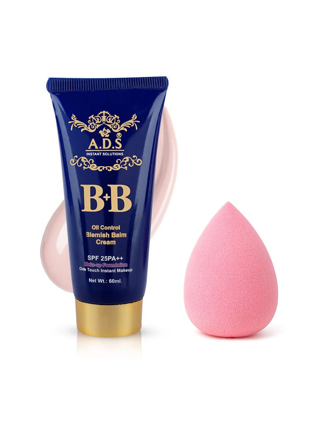

A.D.S SPF-25 Oil Control BB Cream & Sponge Beauty Blender Puff, 60gm Shade-02, Tan