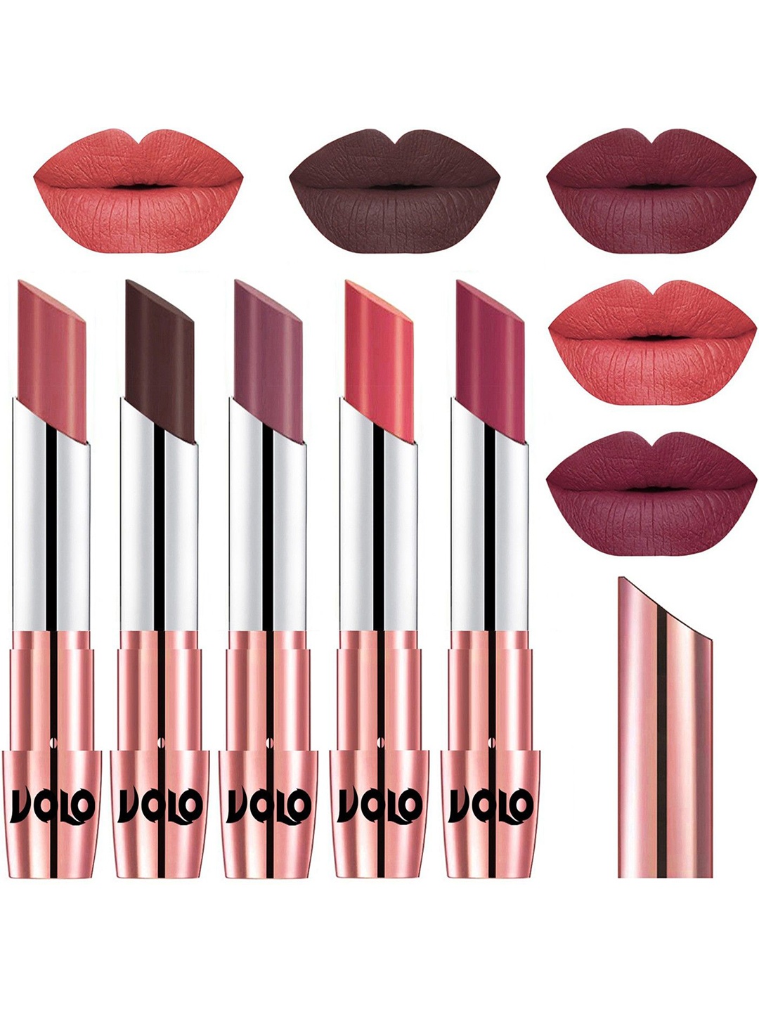 

VOLO Set Of 5 Creme Lipstick-Light Peach 32-Chocolate35-Plum 36-Dark Peach 37-Rose Pink 38