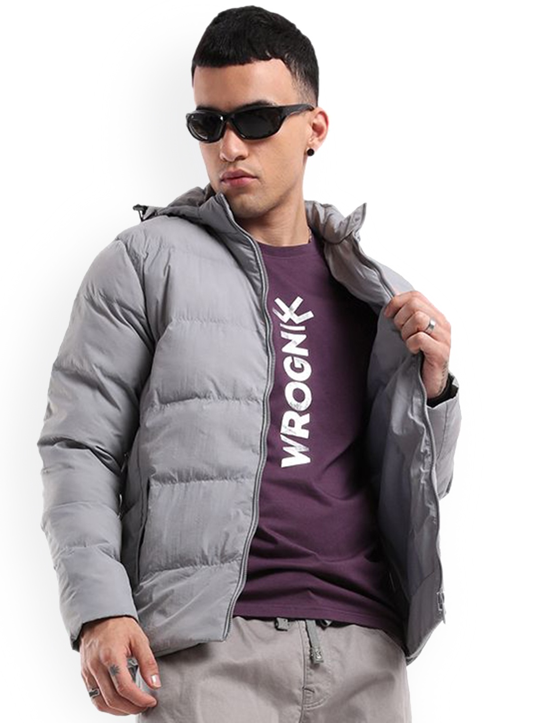 

WROGN Men Hooded Puffer Jacket, Grey