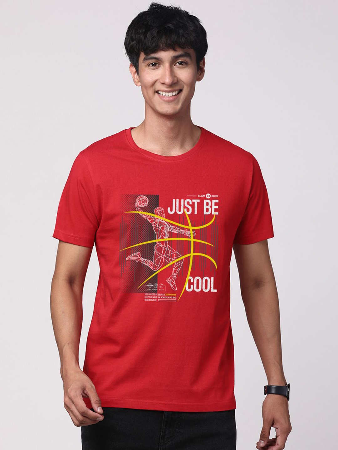 

ADRO Men Graphic Printed Round Neck Cotton T-shirt, Red