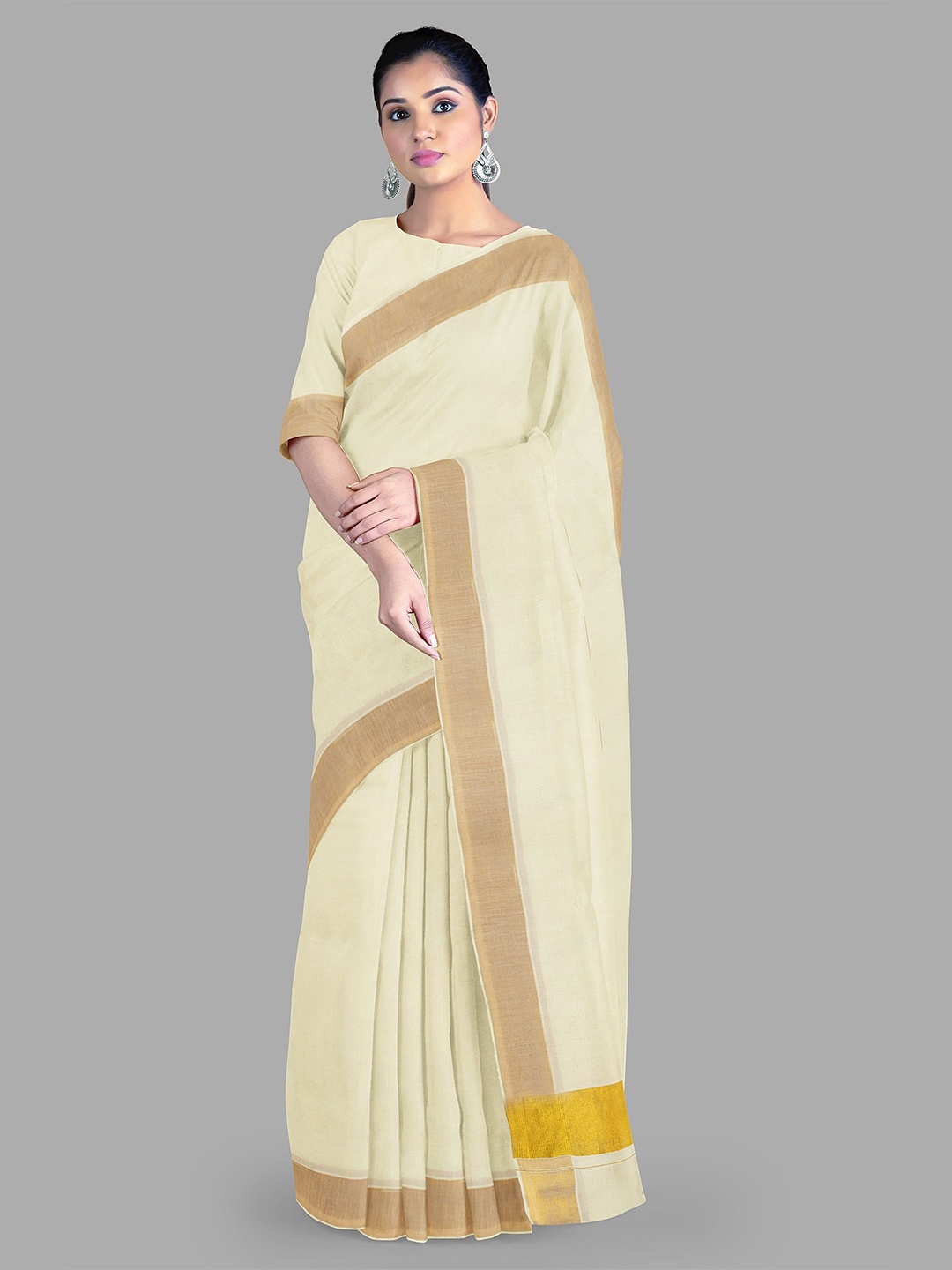 

The Chennai Silks Pure Cotton Kasavu Saree, Off white