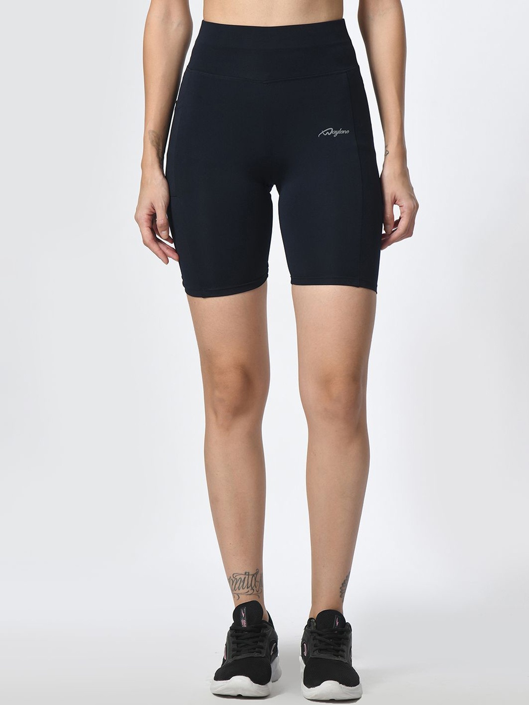 

WAYLENE Women Solid Skinny Fit High-Rise Training or Gym Sports Shorts, Navy blue