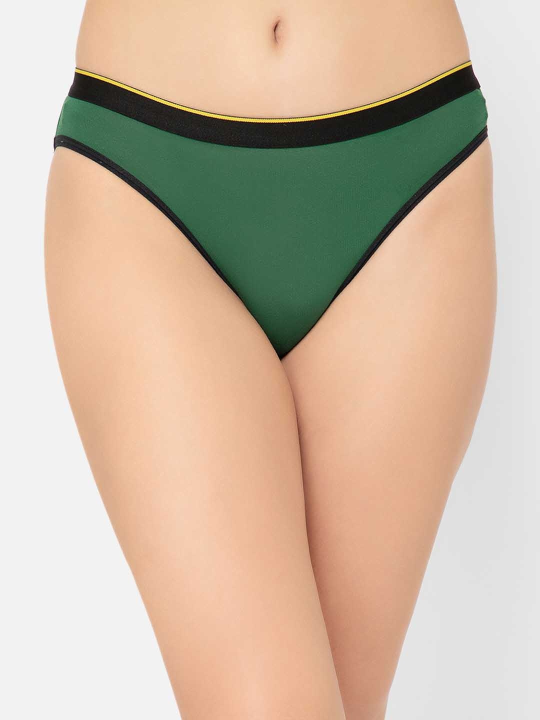 

bummer Women Solid Micro Modal Palms Mid-Rise Bikini Briefs, Green