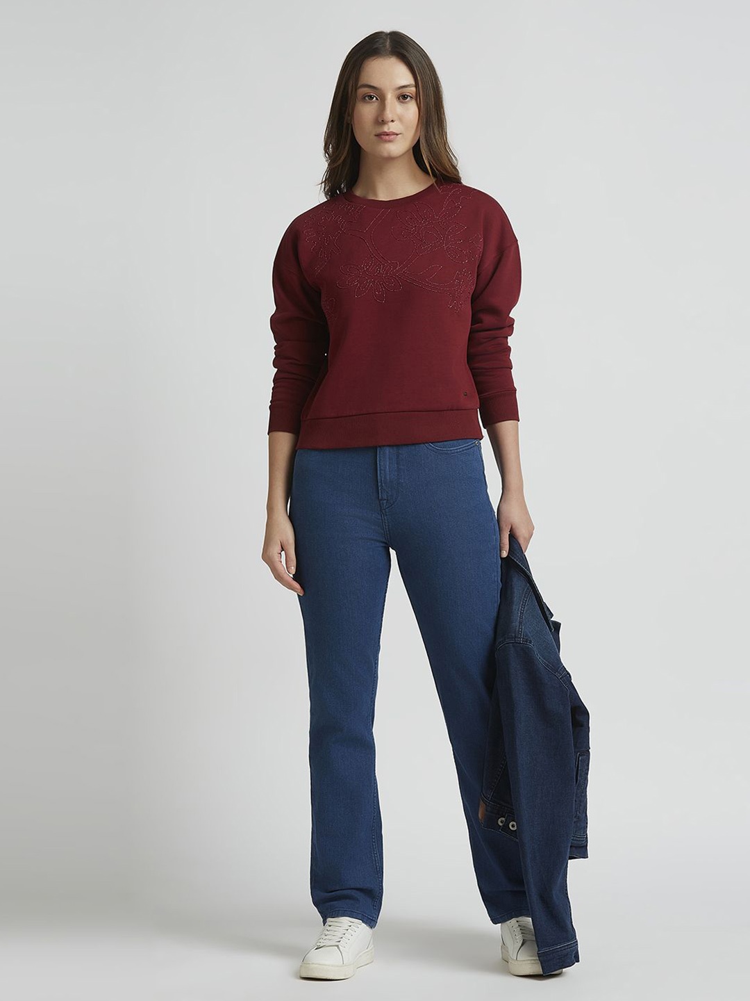 

Pepe Jeans Women Embroidered Round Neck Sweatshirt, Maroon