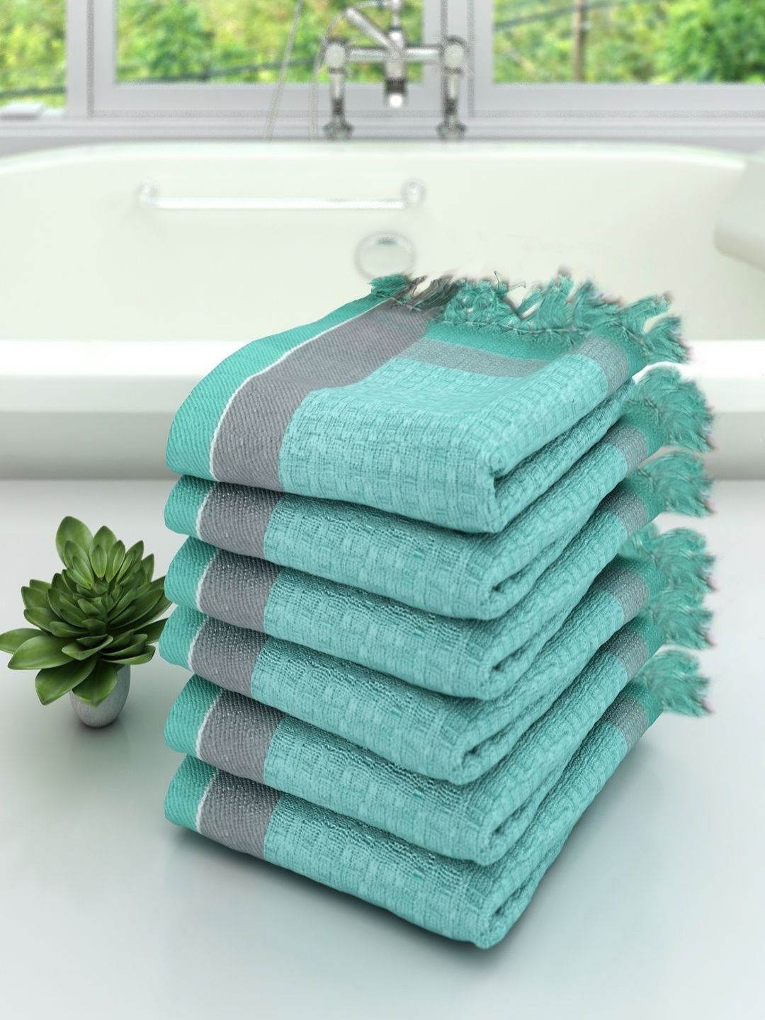 

Aura Blue & Grey 6 Pieces Cotton 210 GSM Bath Towel