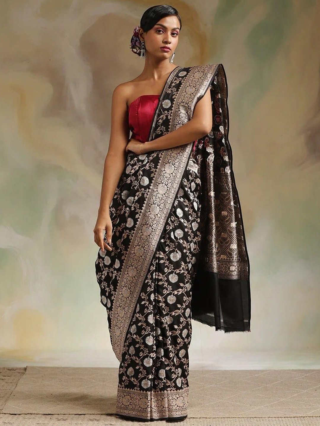 

Kriyansh Woven Design Zari Silk Blend Banarasi Saree, Black