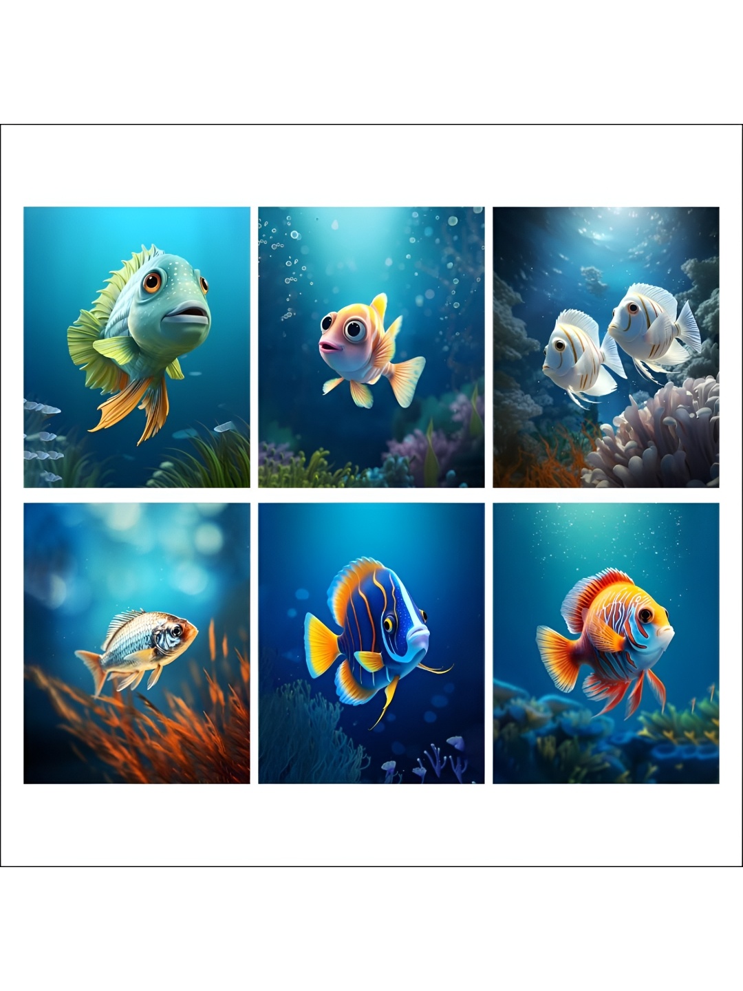 

CVANU Blue & Orange Colored Ocean Fishes Printed Wall Posters