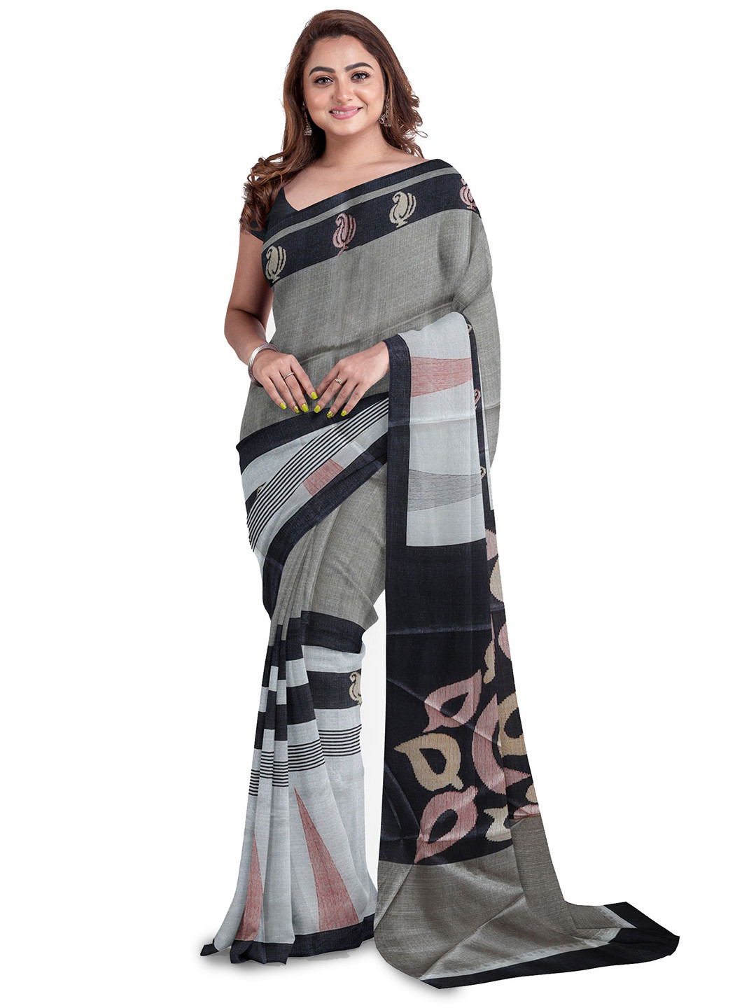 

VIRICA Fashionable Printed Poly cotton Everyday Wear Saree, Black
