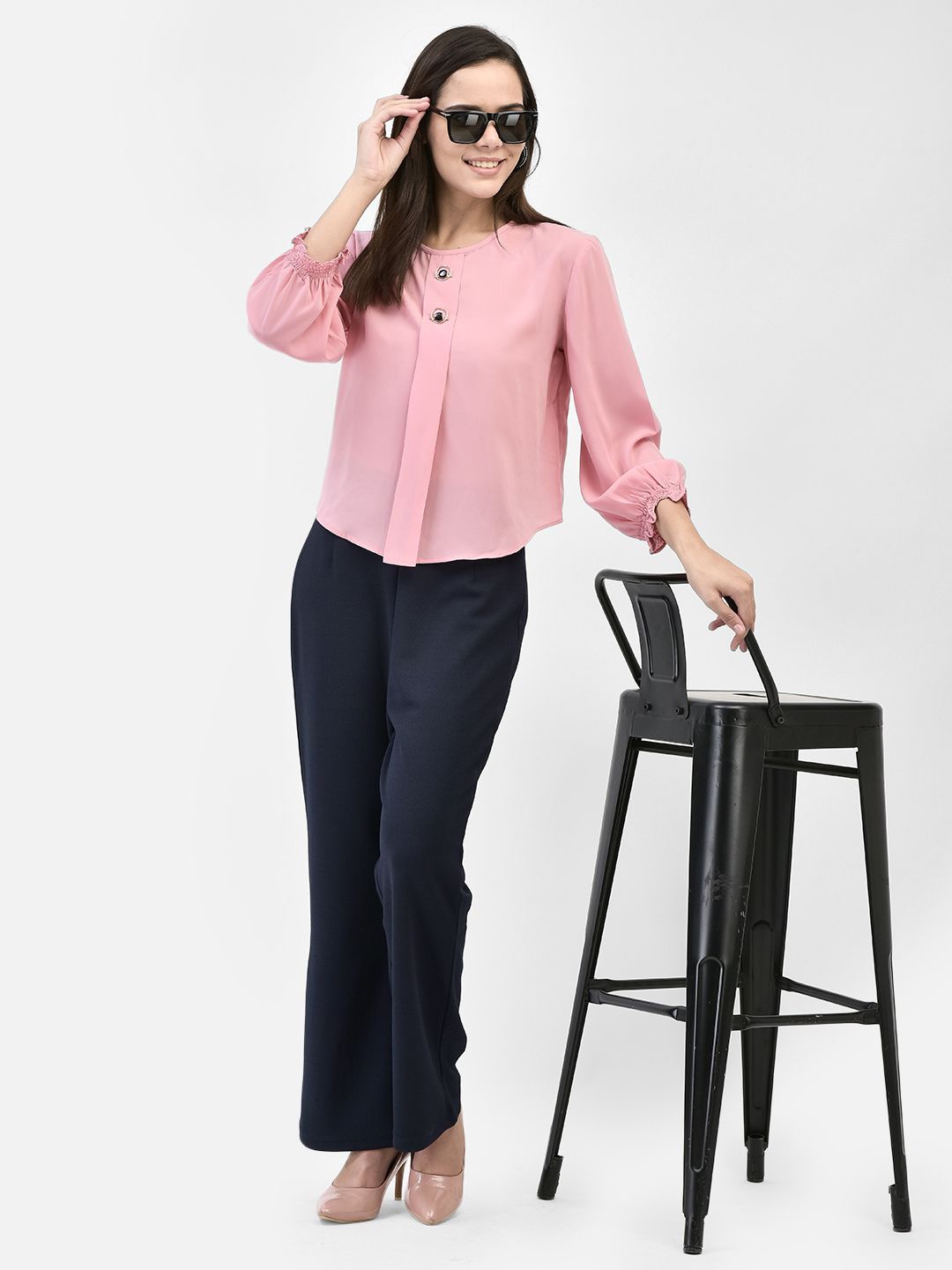 

FUTURO Women Solid Round Neck Top, Pink