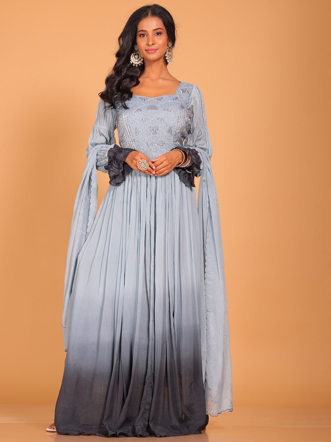 

Morchari Embroidered Fit and Flare Ethnic Dresses, Grey