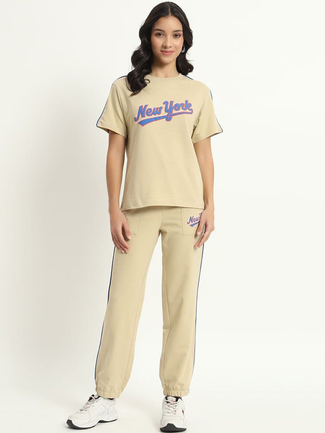 

Sugercandy Printed T-Shirt With Joggers Co-Ords, Beige