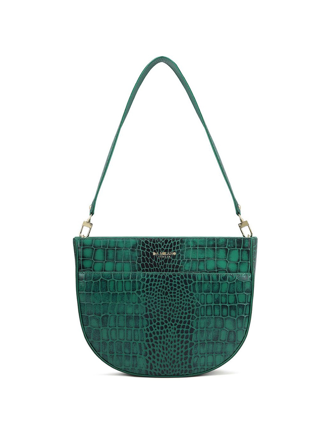 

Da Milano Textured Leather Half Moon Shoulder Bag with Cut Work, Green