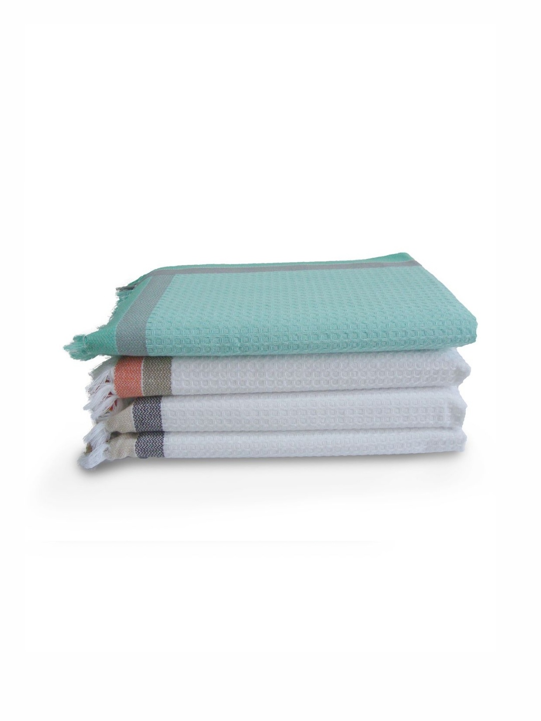 

Aura Sea Green & White 4 Pieces Pure Cotton 210 GSM Bath Towels