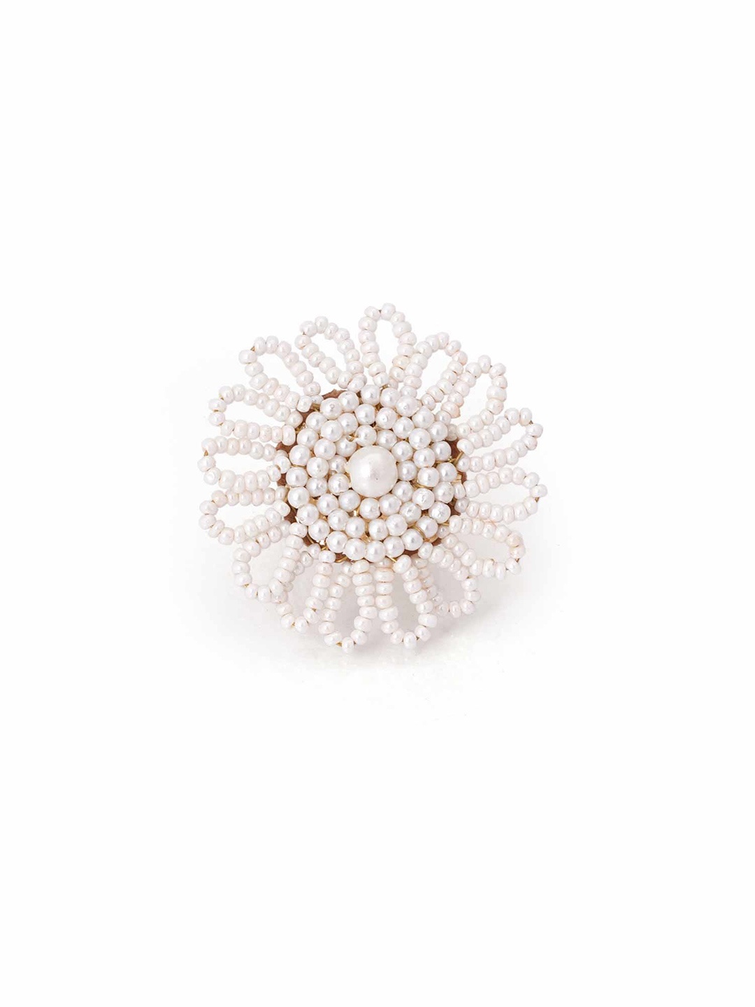 

D'oro Beaded Pearls Adjustable Finger Ring, White