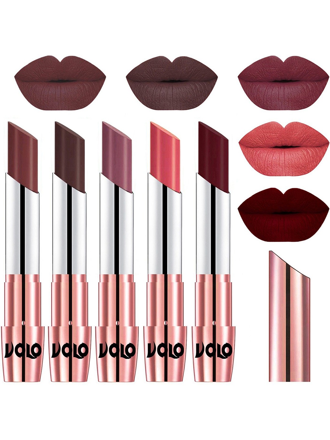 

VOLO Set Of 5 Creme Matte Lipstick-3.5g Each-Coffee, Chocolate-Plum-Dark Peach- Maroon, Multi