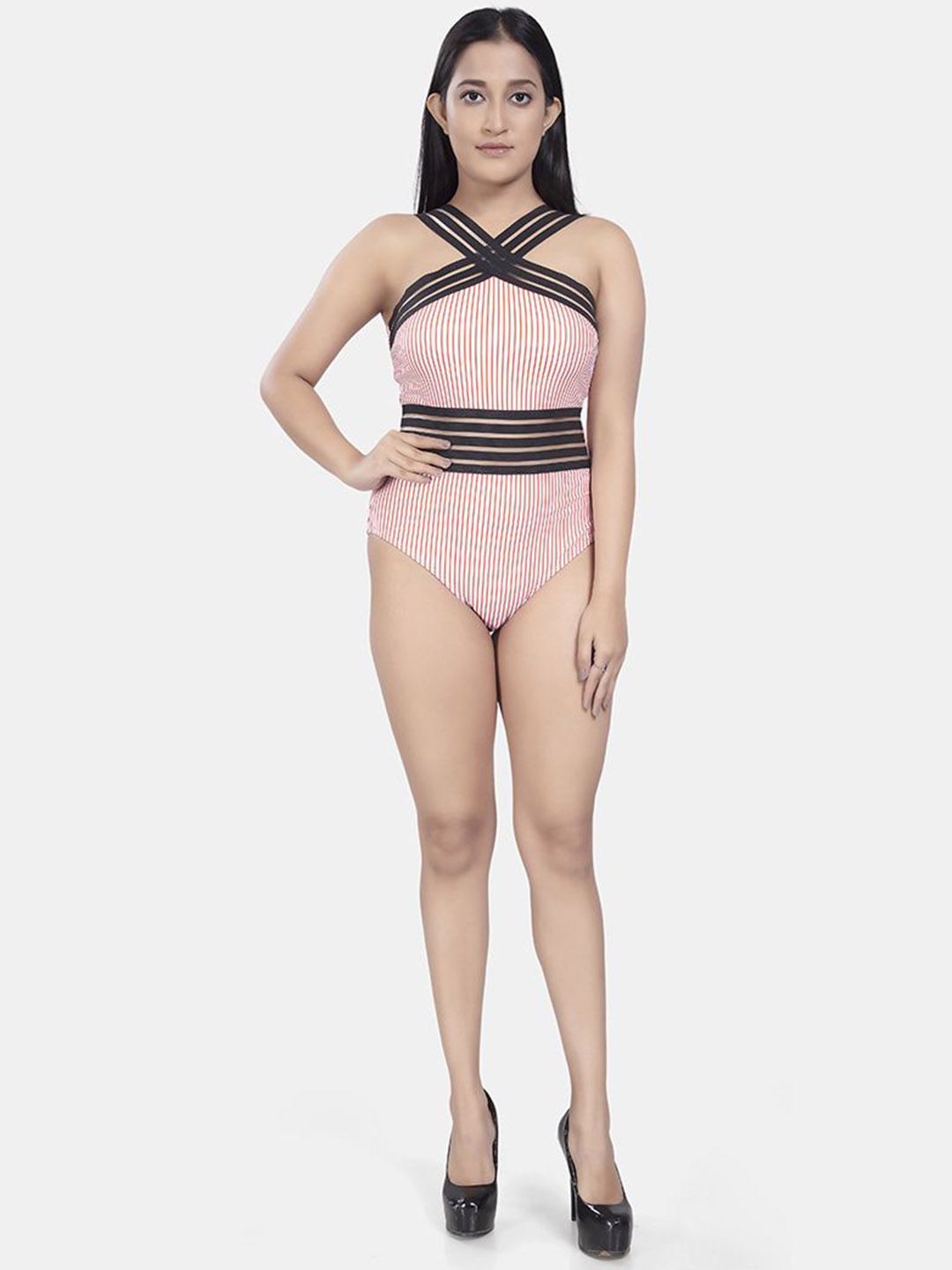 

BOLD & BAE Striped Halter Neck Bodysuit, White