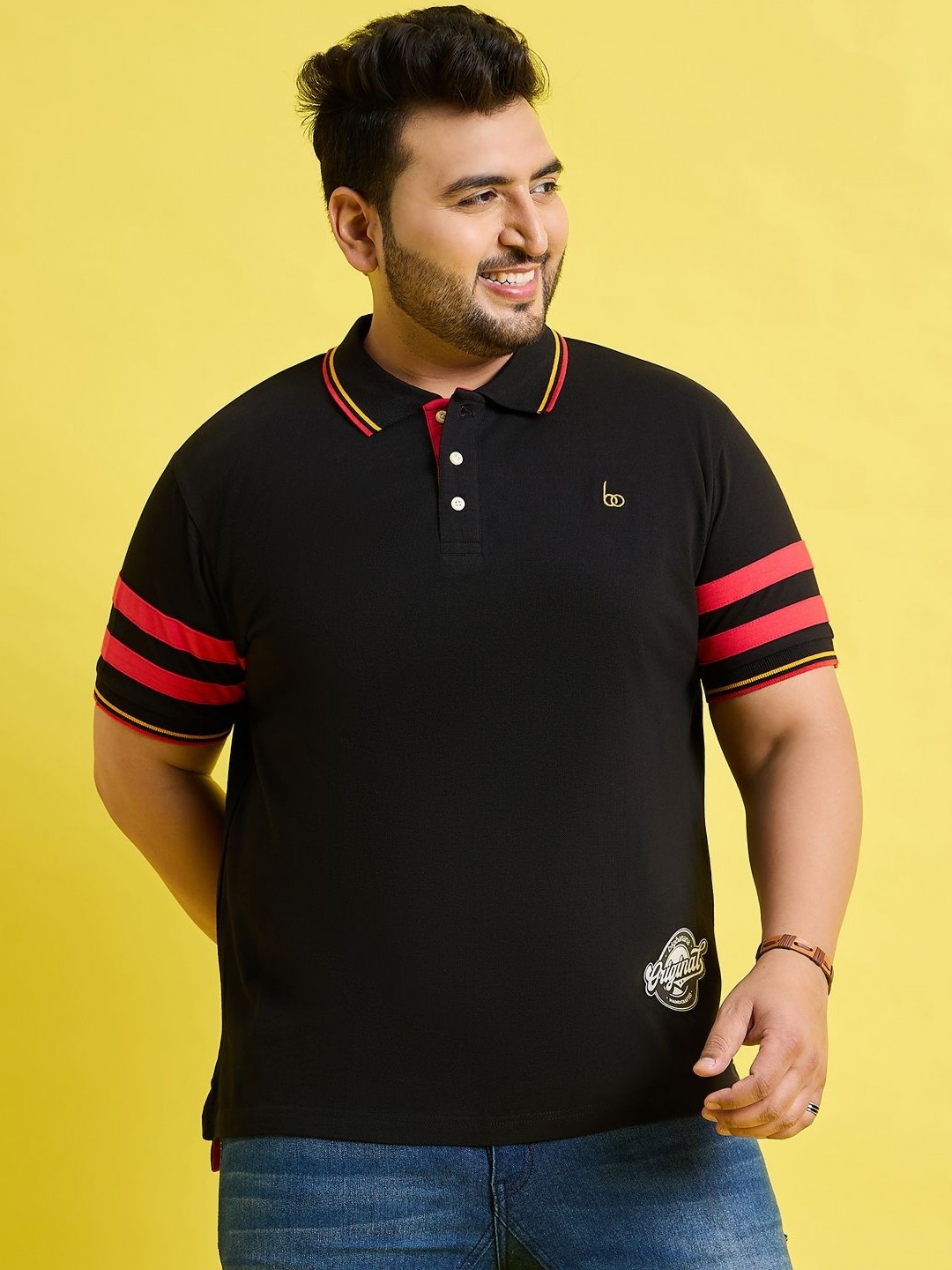 

bigbanana Originals Men Polo Collar Bio Finish Plus Size T-shirt, Black