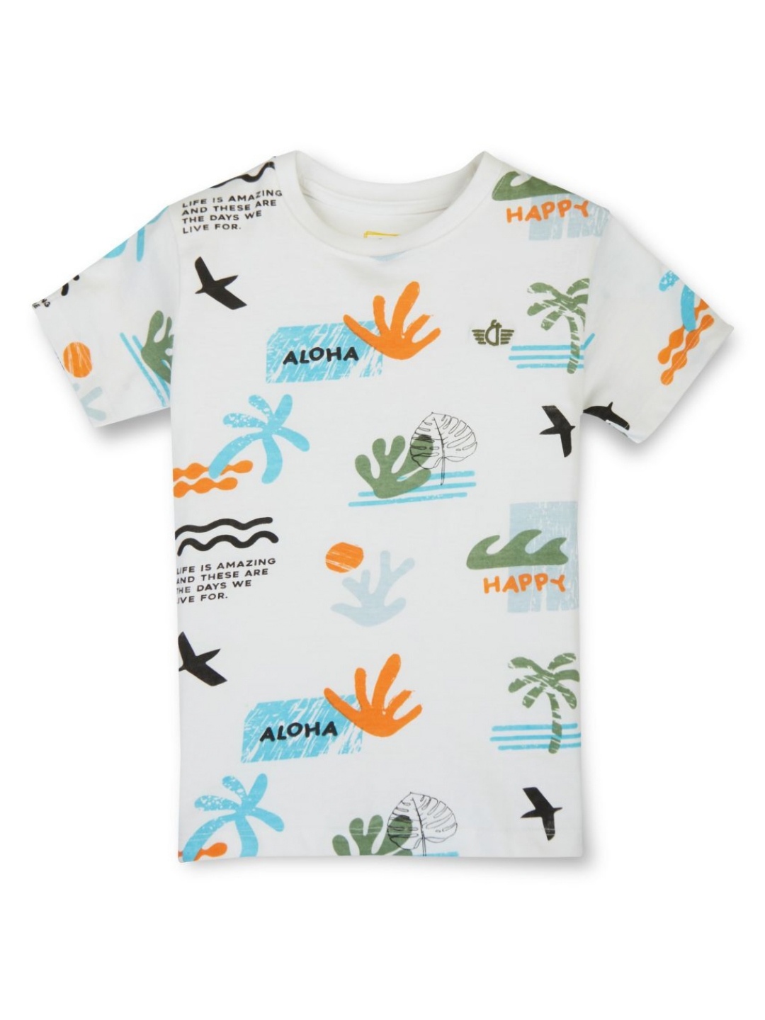 

Gini and Jony Boys Conversational Printed Round Neck Cotton T-shirt, White