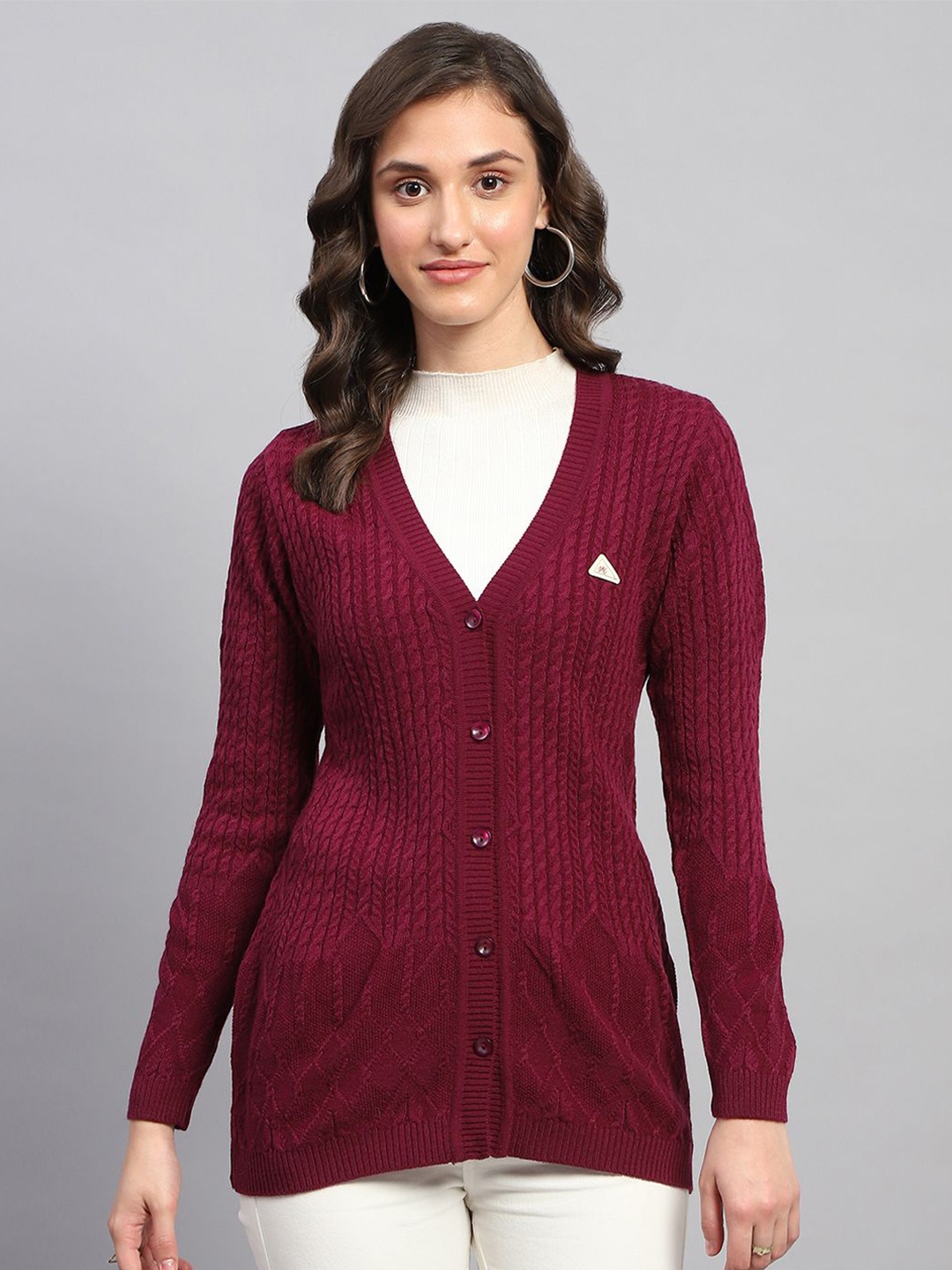 

Monte Carlo Women Cable Knit Woollen Cardigan, Pink