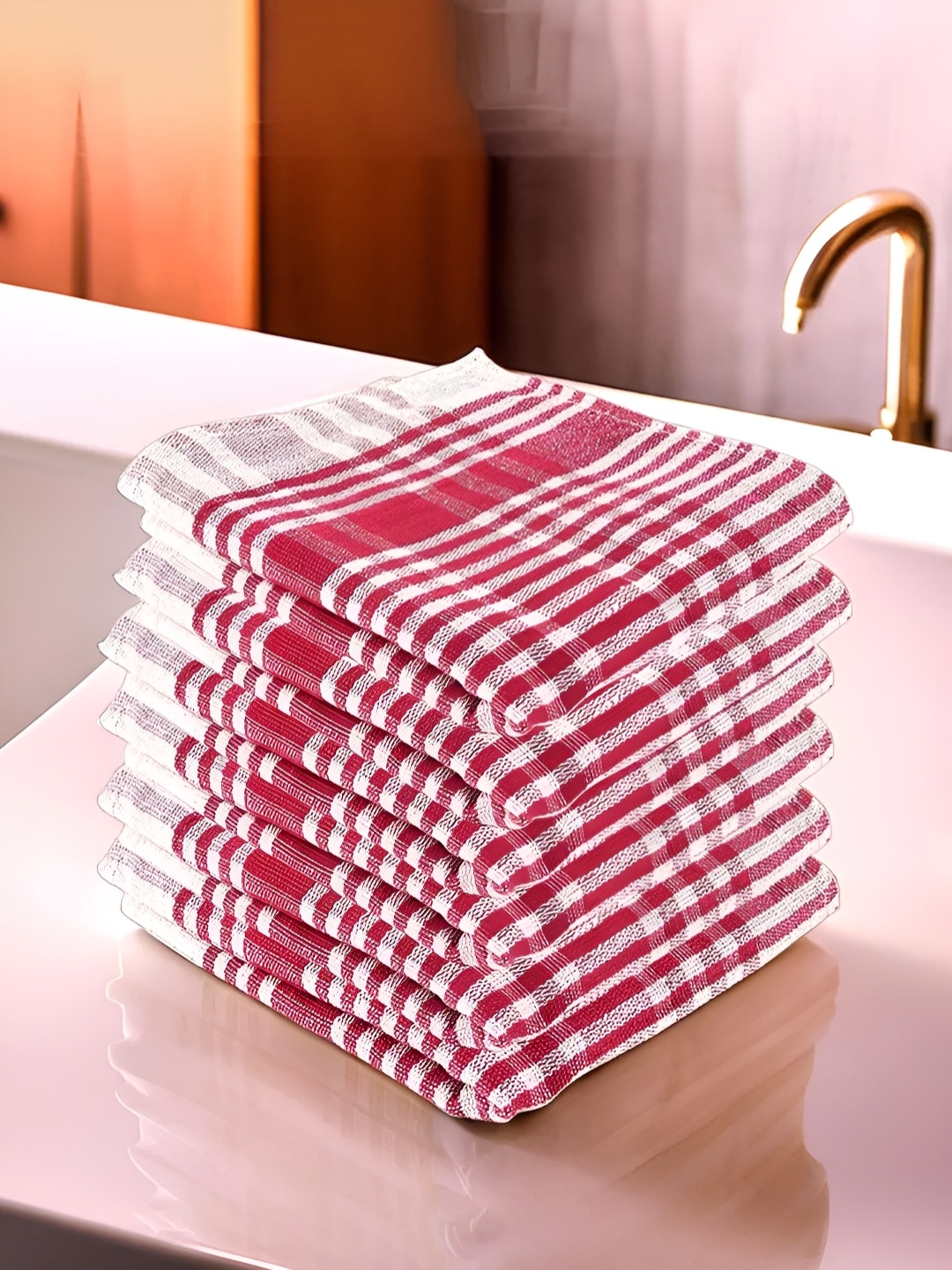 

Kuber Industries Pink & White 24 Pieces Printed Cotton Kitchen Towels