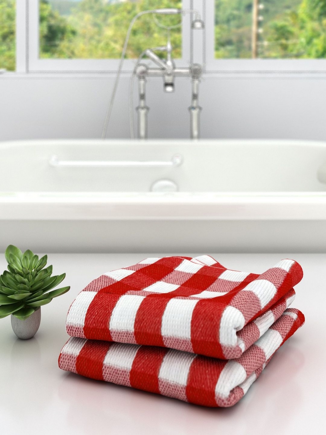 

Aura White & Red 2 Pieces High Absorbent Cotton 210 GSM Bath Towels